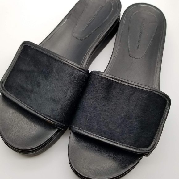 Zara Basic Collection Black Leather Platform Slide